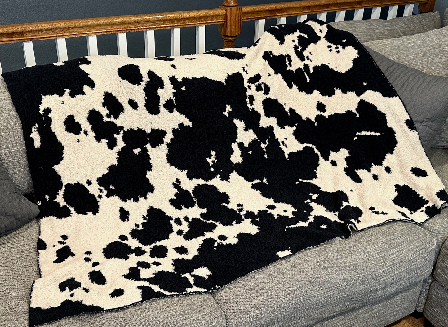 Black Cowhide Throw Blanket