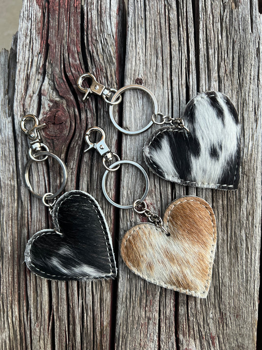 Cowhide Heart Keychain